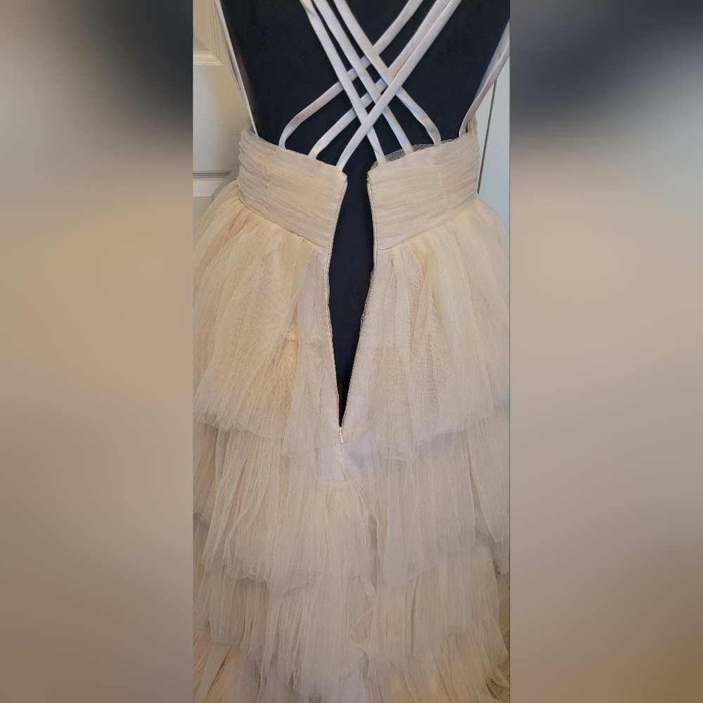Elegant Cream Layered Tulle Evening Gown - Picture 12 of 16